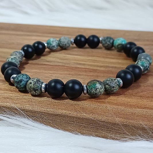 CreEZions herenarmband met groene en zwarte natuursteen kralen