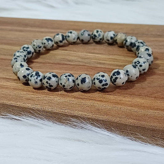 CreEZions herenarmband met zwart witte Dalmatiër Jaspis kralen