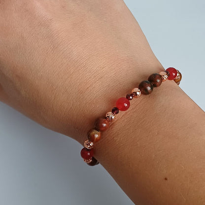 Unieke armband met red marble, jaspis en roségoud