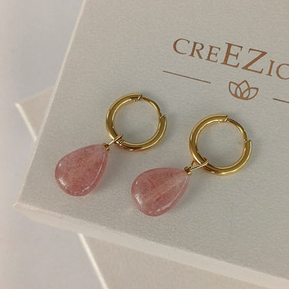 CreEZions roze oorbellen met aardbeienkwarts
