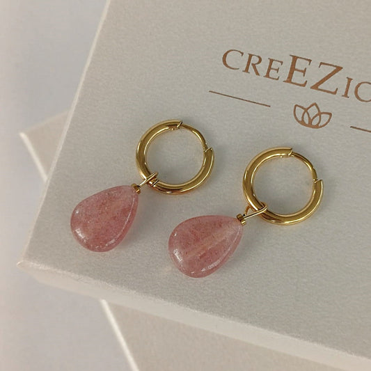 CreEZions roze oorbellen met aardbeienkwarts