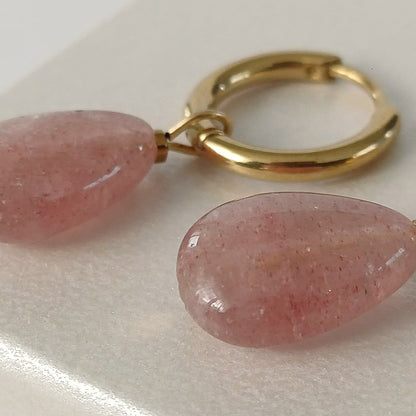 CreEZions roze oorbellen met aardbeienkwarts