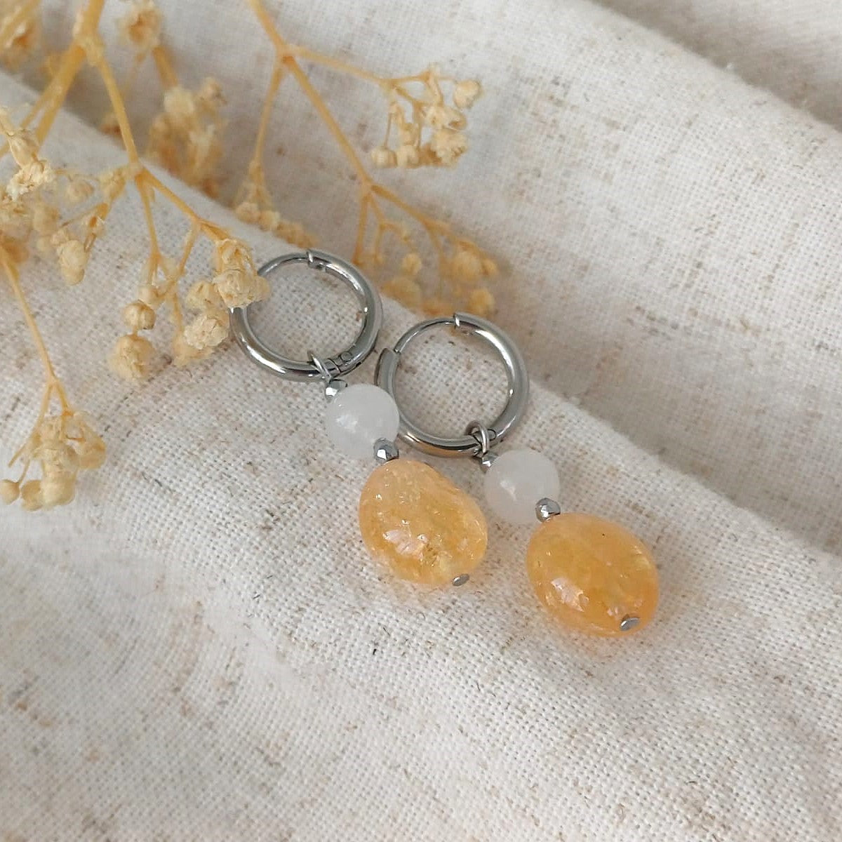 Dankbaar - Oorbellen met Citrien & Bergkristal