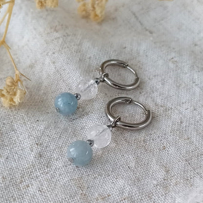 Levend Water - Oorbellen met blauwe Kwarts & Bergkristal