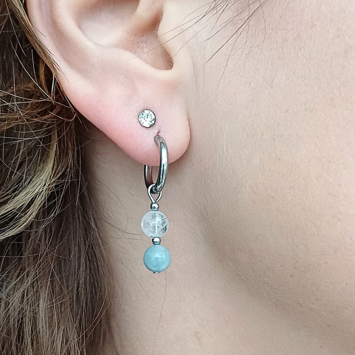 Levend Water - Oorbellen met blauwe Kwarts & Bergkristal