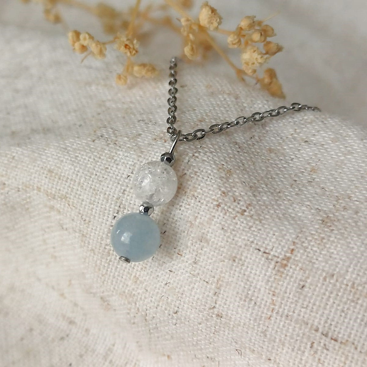 Levend Water - Ketting met blauwe Kwarts & Bergkristal