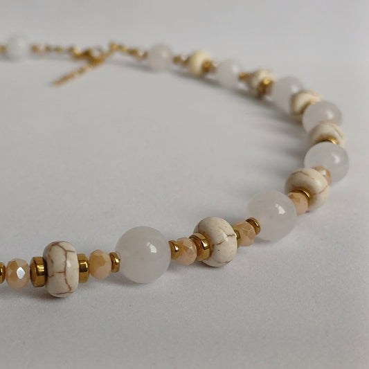 Elegante ketting met turquoise, lotus jaspis & zoetwaterparels – limited edition