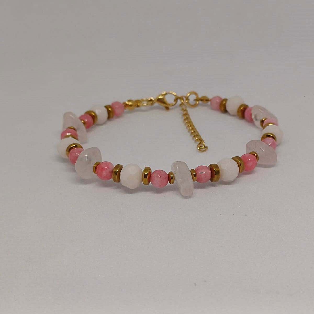 Armband met roze jade en rozenkwarts