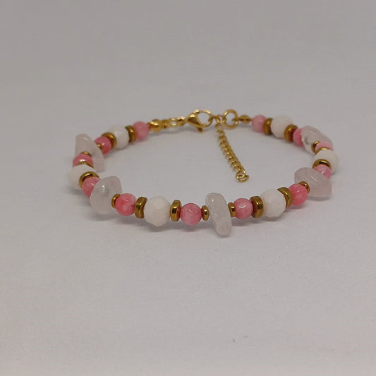 Armband met roze jade en rozenkwarts