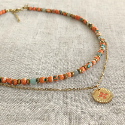 Kralenketting met blauwe chalcedoon en oranje-blauwe turquoise