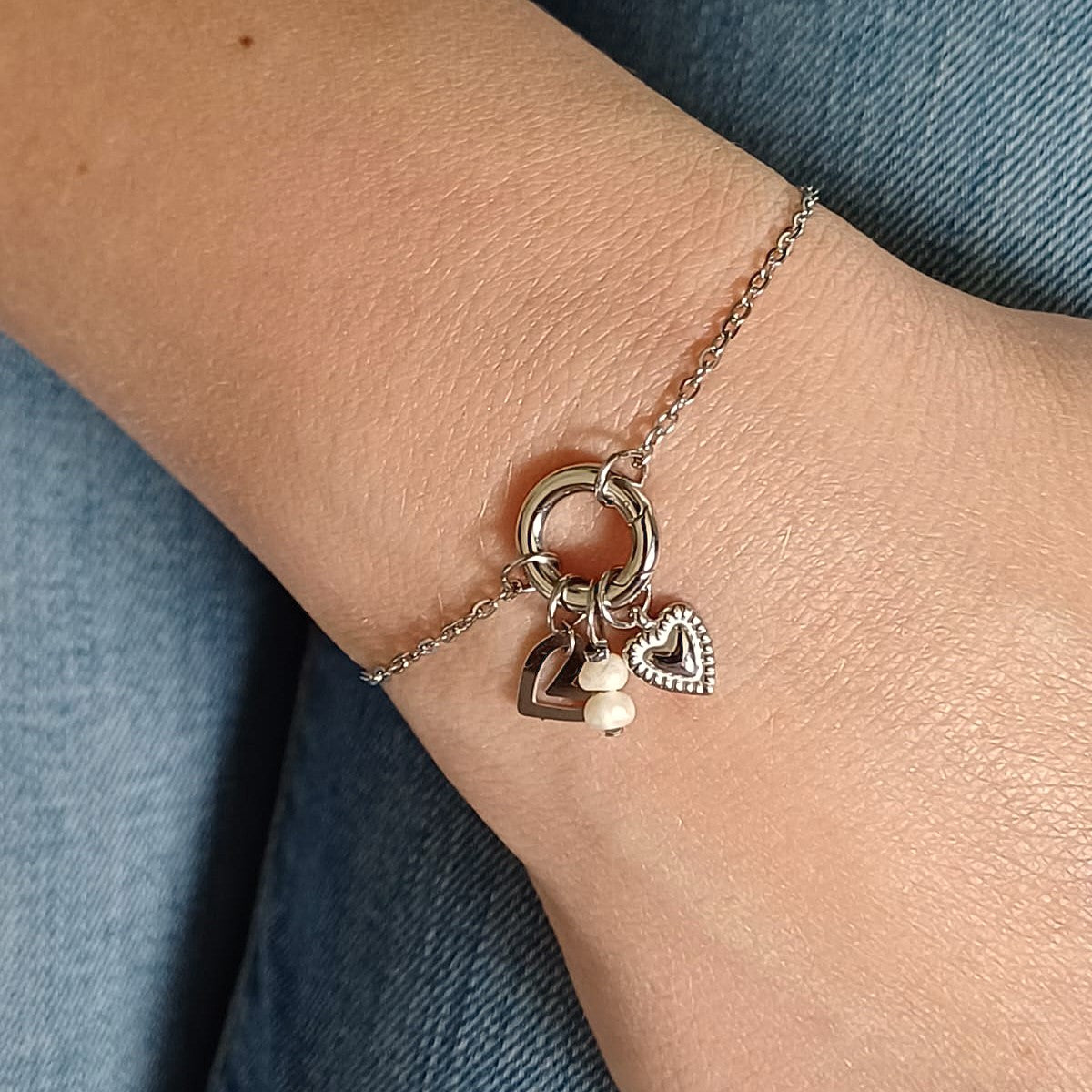 Mix & match armband van RVS met spring gate sluiting zilverkleurig