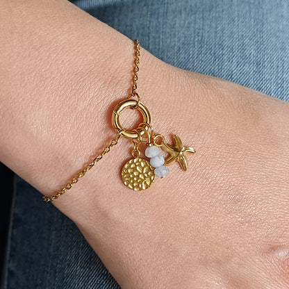 Mix & match armband van RVS met spring gate sluiting goudkleurig