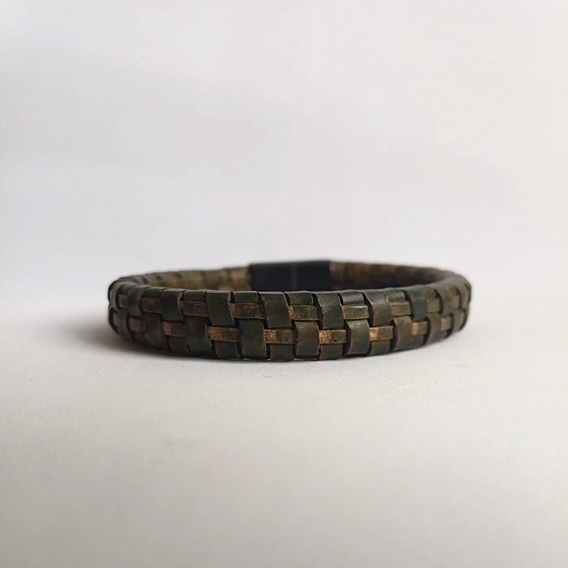 Groene leren heren gevlochten armband echt leer