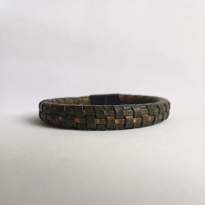 Groene leren heren gevlochten armband echt leer