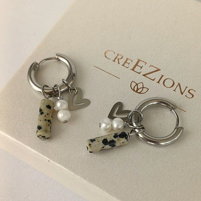 Mix & Match oorbellen met dalmatiër jaspis en zoetwaterparels