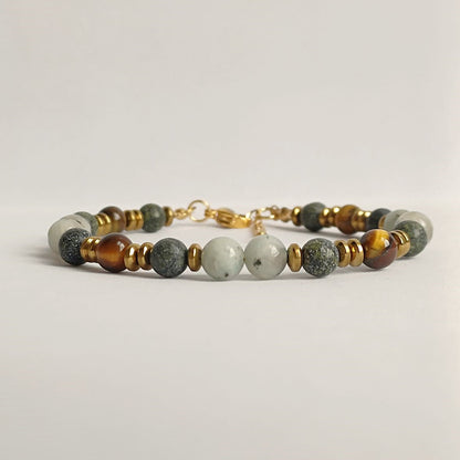 Edelsteen armband met kwarts, tijgeroog en groene jaspis