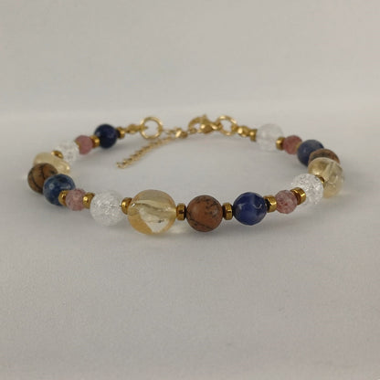 Armband met sodaliet, bergkristal, aardbeienkwarts en citrien
