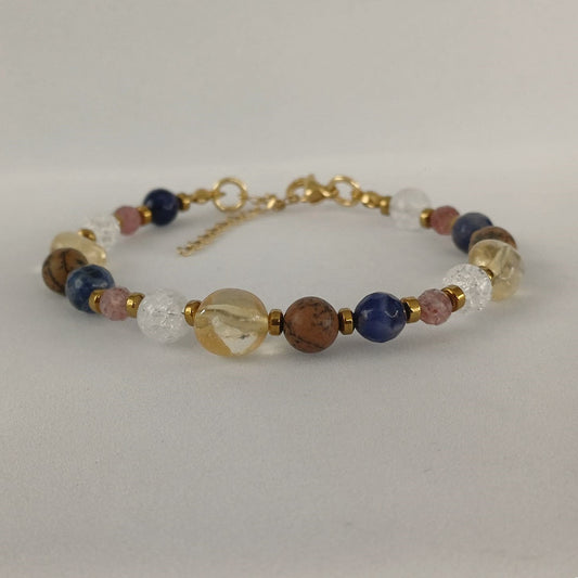 Armband met sodaliet, bergkristal, aardbeienkwarts en citrien