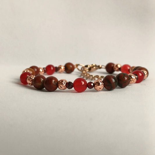 Unieke armband met red marble, jaspis en roségoud