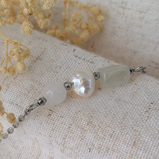 Nieuw Begin – Armband met Maansteen, Witte Kwarts & Zoetwaterparel