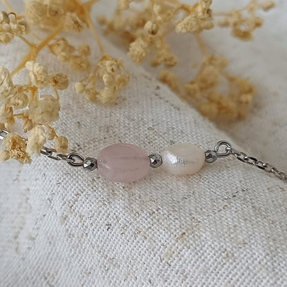 Jij bent geliefd - Armband met Rozenkwarts & Zoetwaterparel