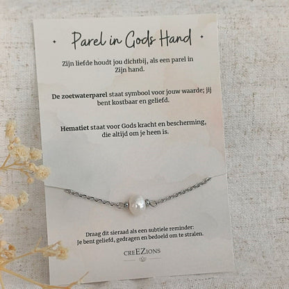 Parel in Gods Hand - Armband met Zoetwaterparel & Hematiet