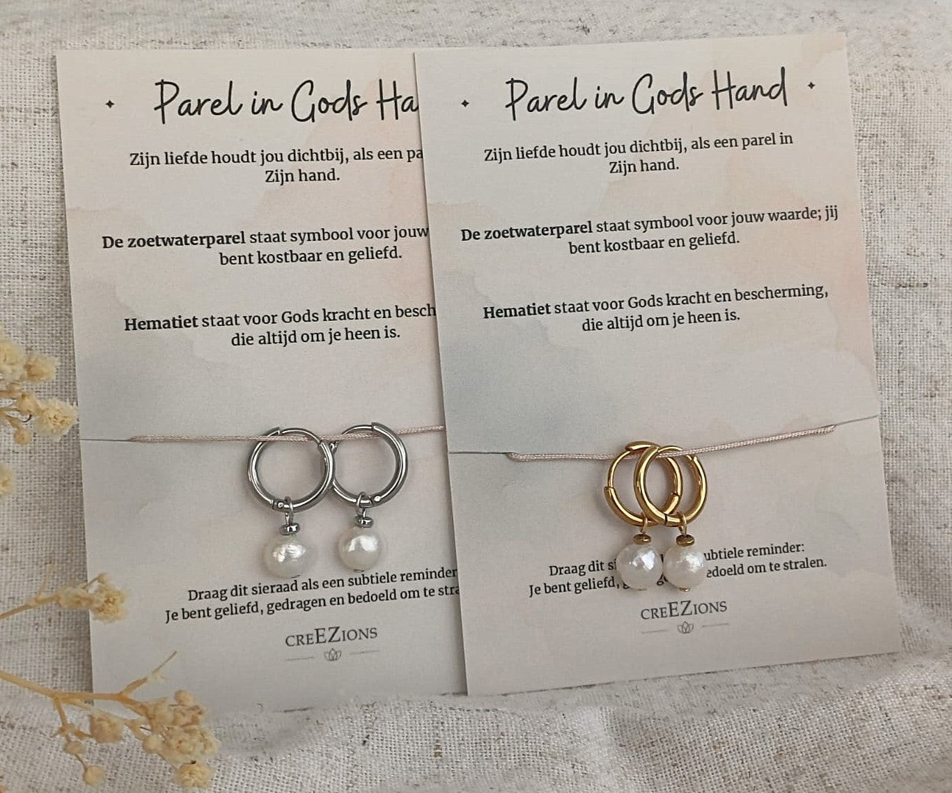 Parel in Gods Hand - Oorbellen met Zoetwaterparel & Hematiet