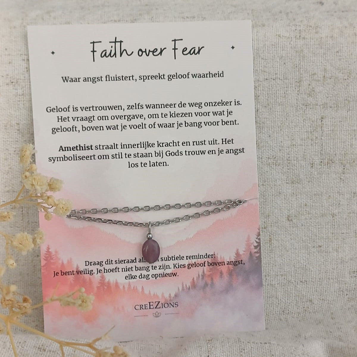 Faith over Fear - Ketting met Amethist