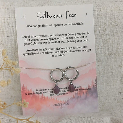 Faith over Fear - Oorbellen met Amethist