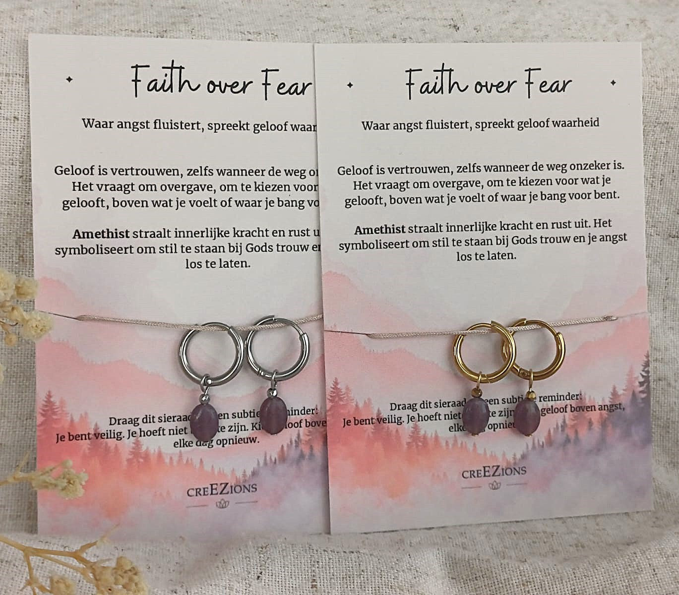 Faith over Fear - Oorbellen met Amethist