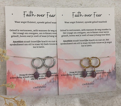 Faith over Fear - Oorbellen met Amethist