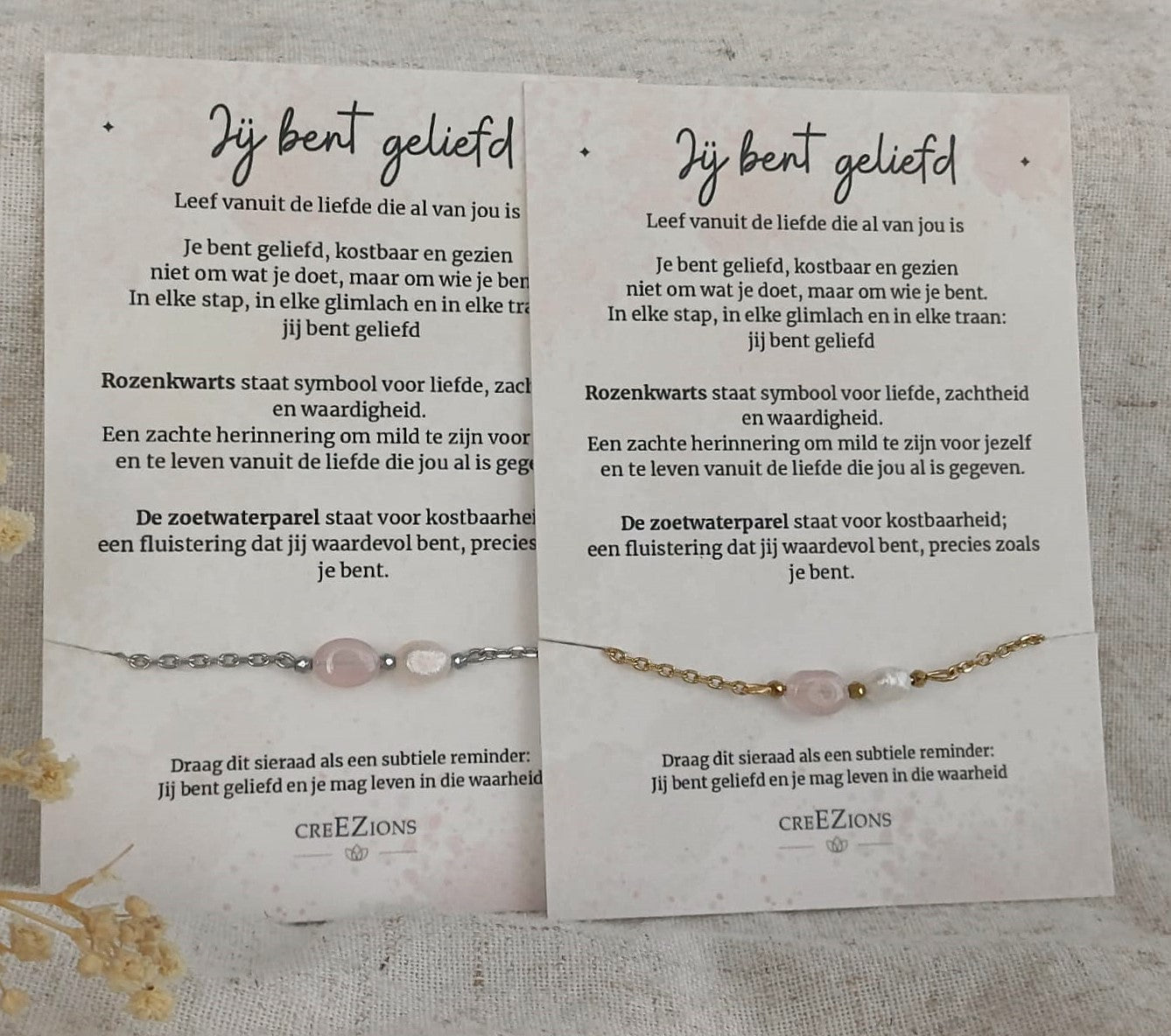 Jij bent geliefd - Armband met Rozenkwarts & Zoetwaterparel