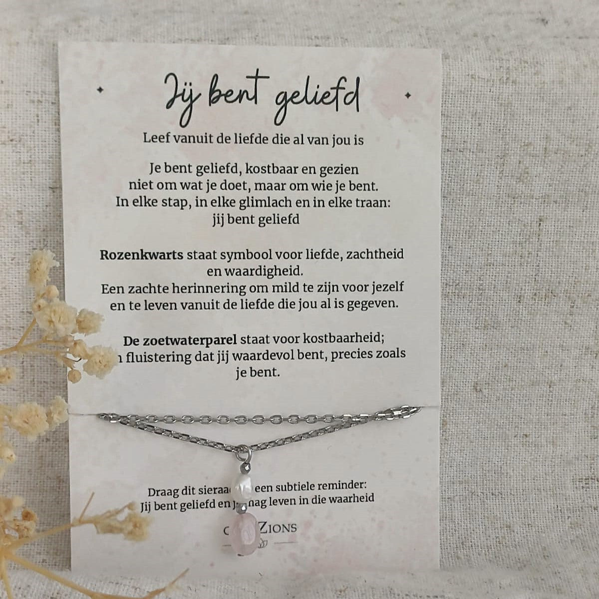 Jij bent geliefd – Ketting met Rozenkwarts & Zoetwaterparel