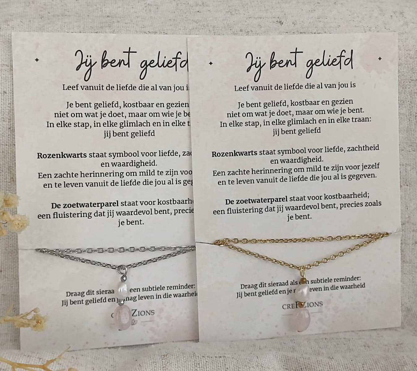 Jij bent geliefd – Ketting met Rozenkwarts & Zoetwaterparel