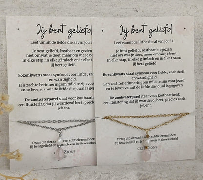 Jij bent geliefd – Ketting met Rozenkwarts & Zoetwaterparel
