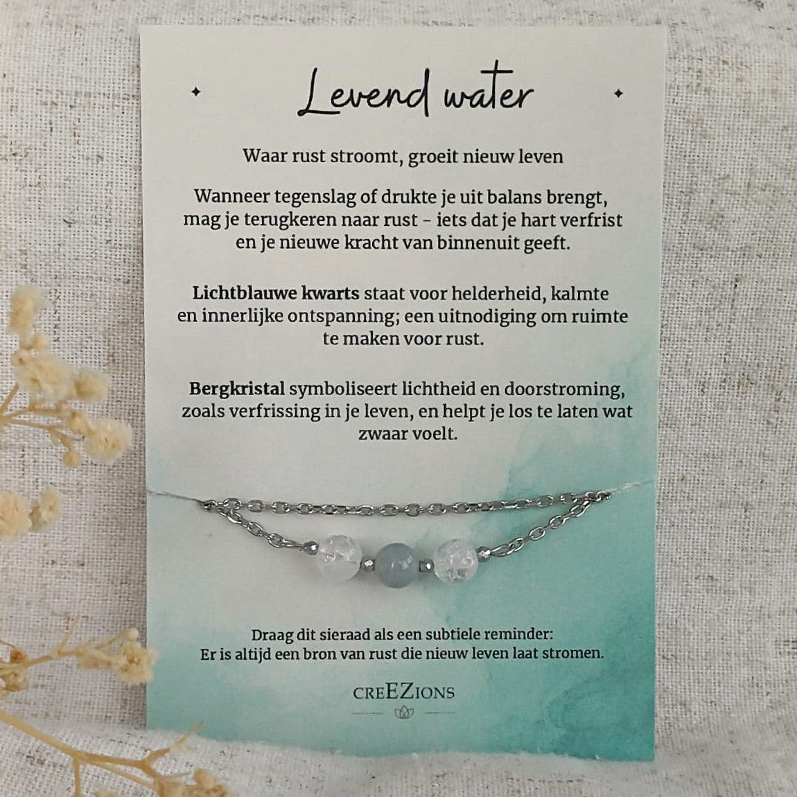 Levend Water - Ketting met blauwe Kwarts & Bergkristal