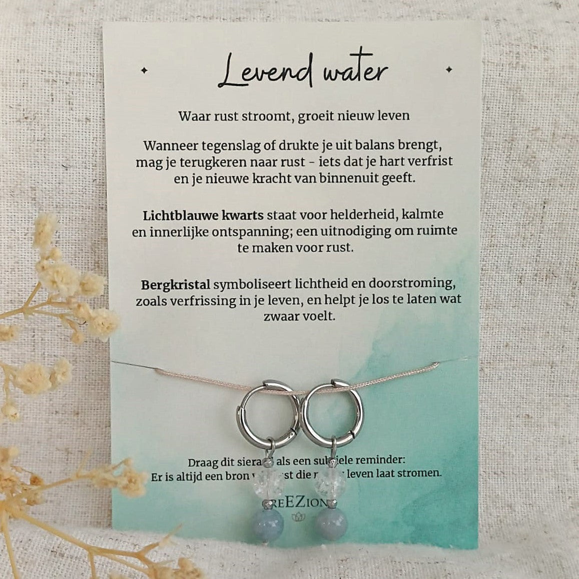 Levend Water - Oorbellen met blauwe Kwarts & Bergkristal