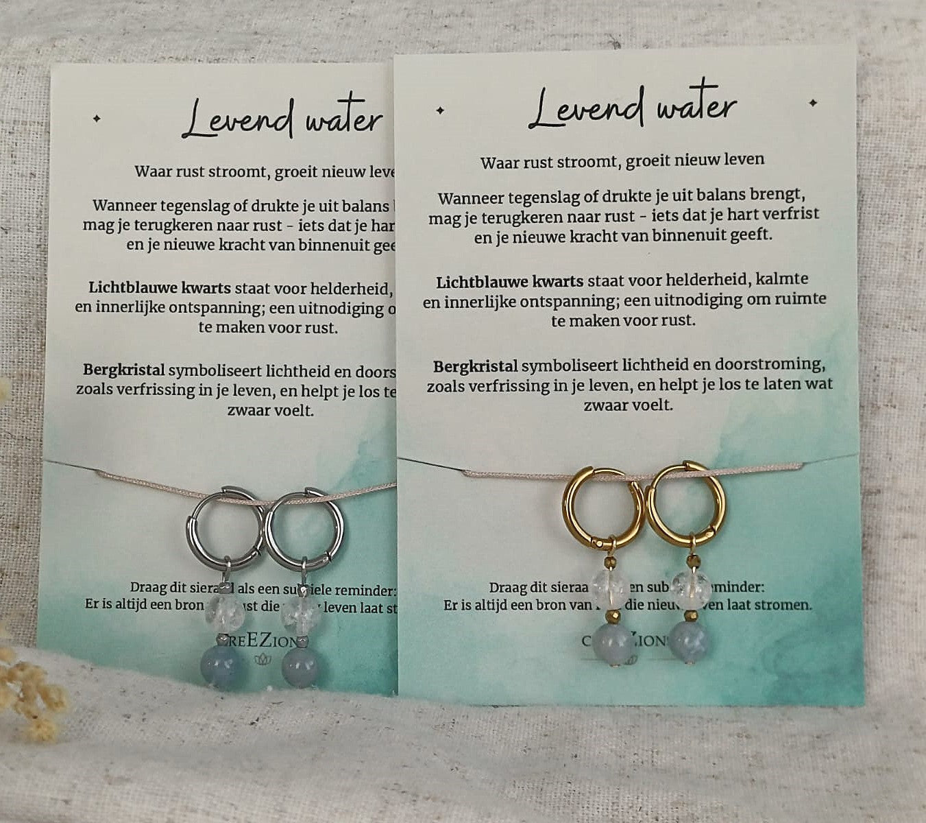 Levend Water - Oorbellen met blauwe Kwarts & Bergkristal