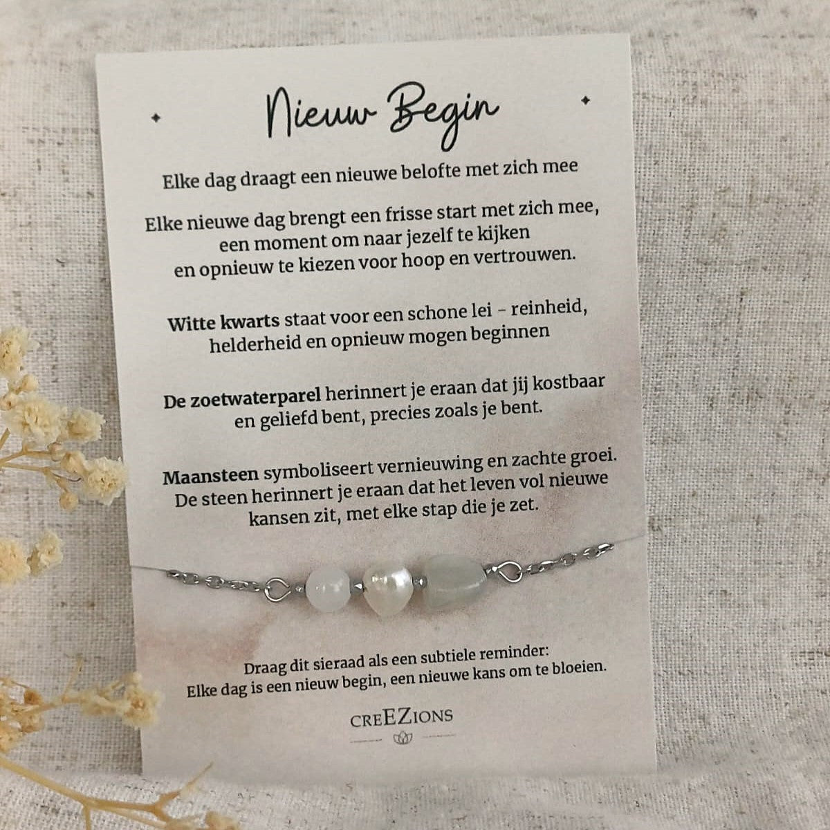 Nieuw Begin – Armband met Maansteen, Witte Kwarts & Zoetwaterparel
