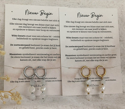 Nieuw Begin – Oorbellen met Maansteen, Witte Kwarts & Zoetwaterparel