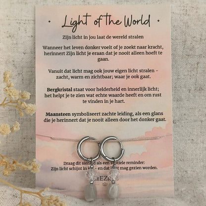 Light of the World - Oorbellen met Maansteen & Bergkristal