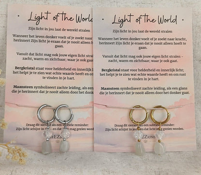 Light of the World - Oorbellen met Maansteen & Bergkristal