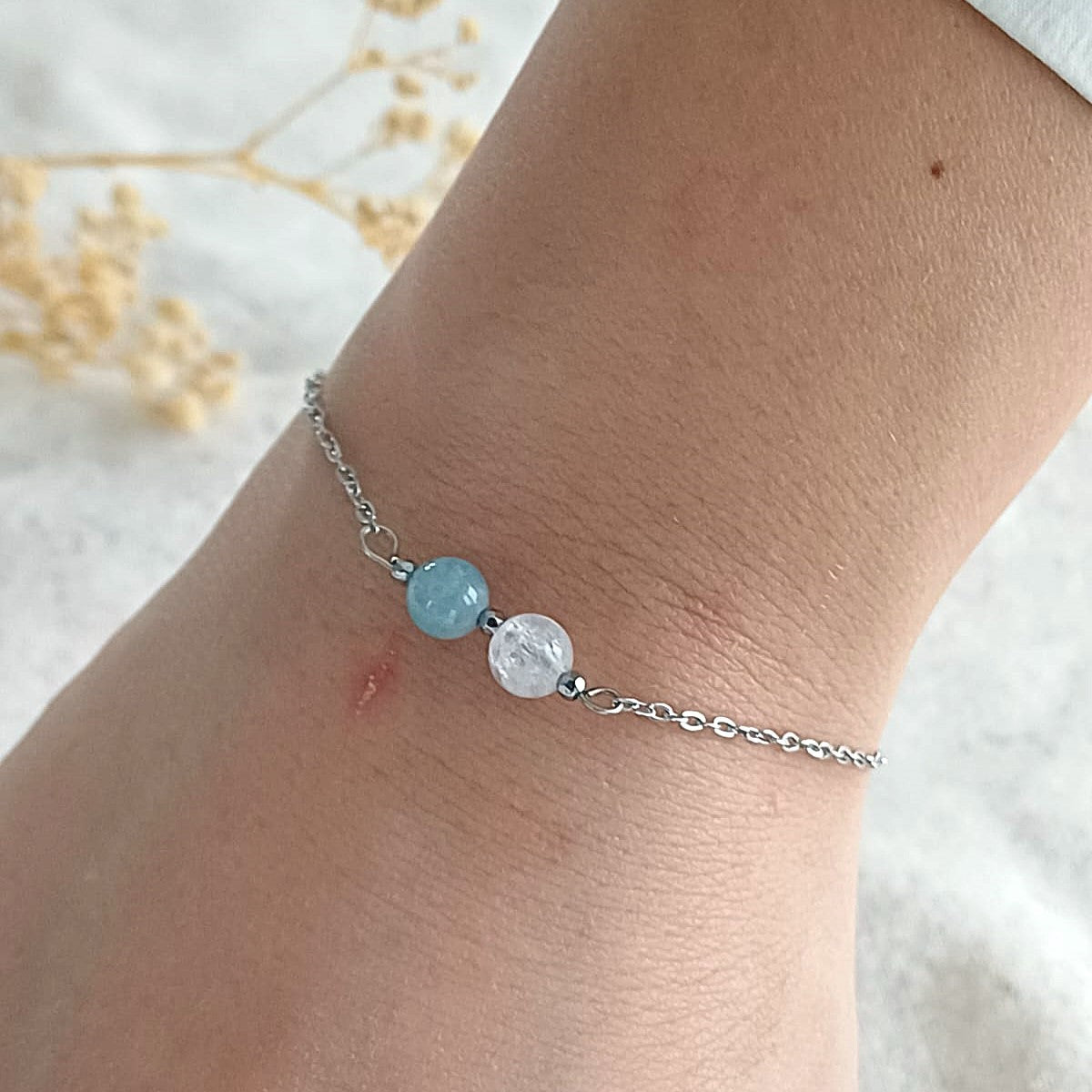 Levend Water - Armband met blauwe Kwarts & Bergkristal