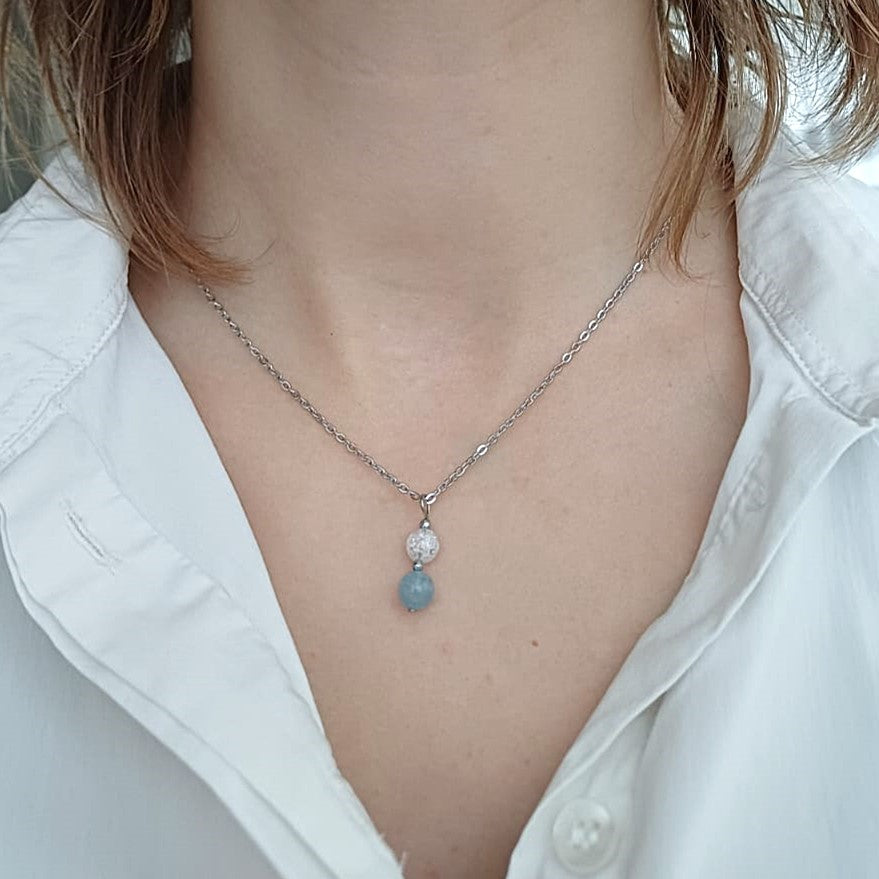 Levend Water - Ketting met blauwe Kwarts & Bergkristal