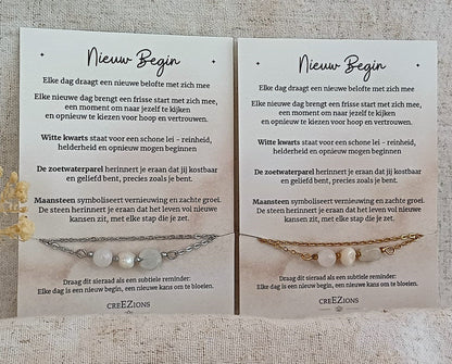 Nieuw Begin – Ketting met Maansteen, Witte Kwarts & Zoetwaterparel