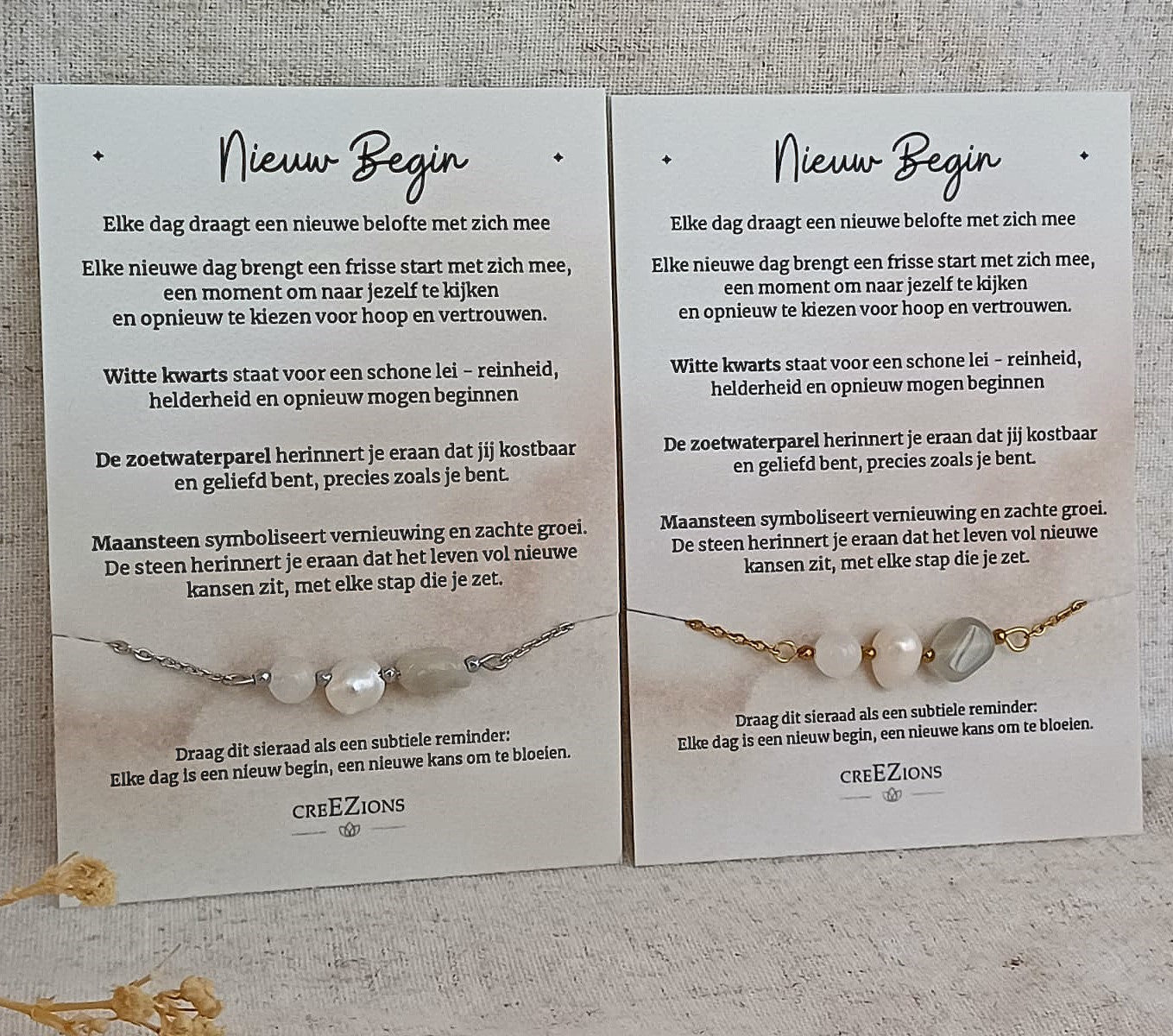 Sieradenset Nieuw begin - Maansteen, Witte Kwarts & Zoetwaterparel