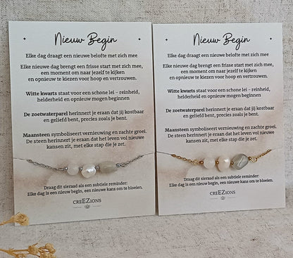 Sieradenset Nieuw begin - Maansteen, Witte Kwarts & Zoetwaterparel