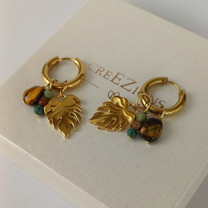 Zilverkleurige Mix & Match oorbellen met chrysocolla en tijgeroog