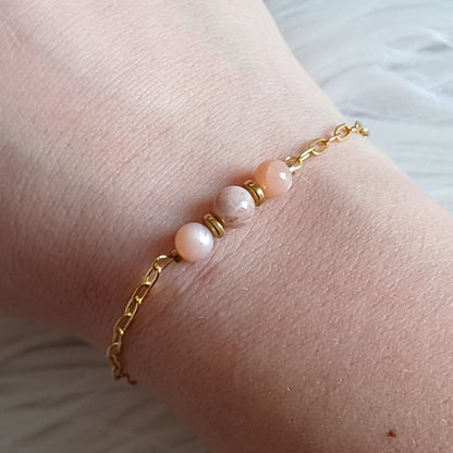 CreEZions RVS armband met roze oranje Zonnesteen