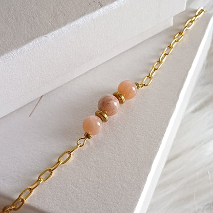 CreEZions RVS armband met roze oranje Zonnesteen